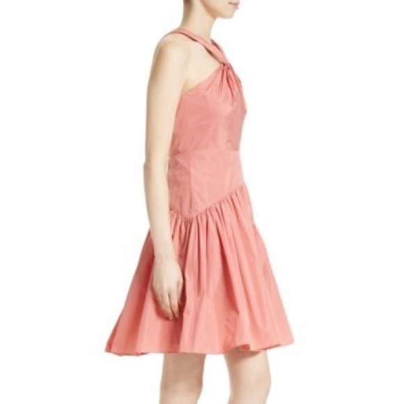 Rebecca Taylor Knot Neck Taffeta Dress coral color - Picture 2 of 8